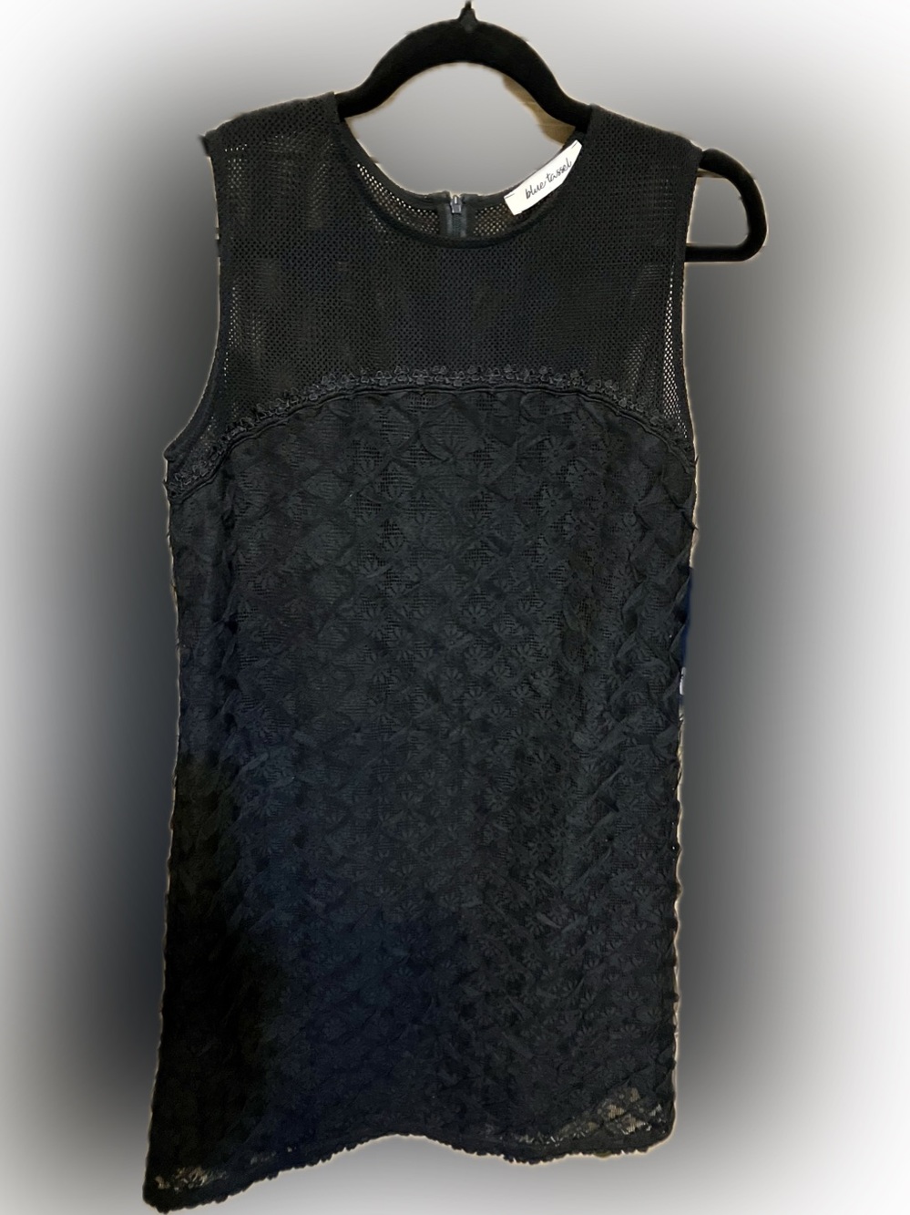 Sleeveless Black Lace Mini Dress with Sheer Yoke